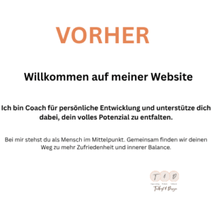 Vorher Beispiel kein Website Copywriting